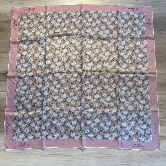 The Unbranded Brand Accessories - Vintage 100% Silk Scarf E.H. Holland Pink Tulips Floral Print 29x28